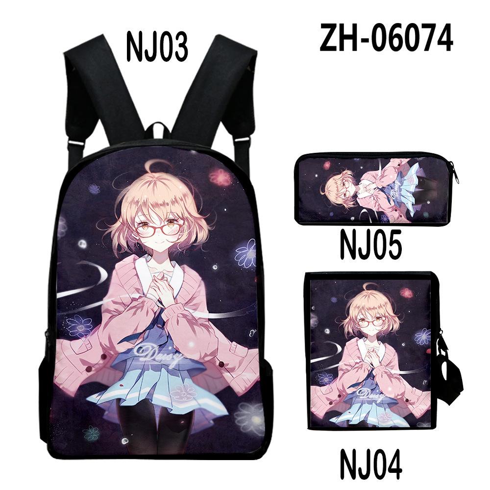 Classic Beyond the Boundary 3D Print 3pcs/Set pupil School Bags Laptop Daypack Backpack Inclined shoulder bag Pencil Case