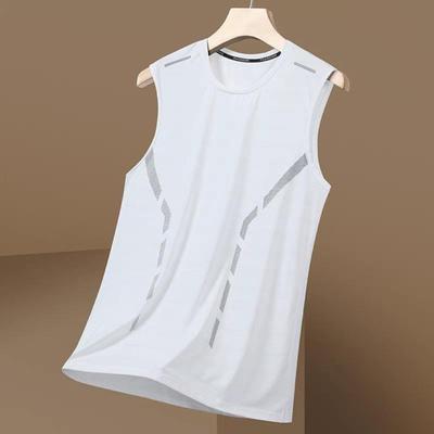 Gilet Sportivo Estivo da Uomo Seta Ghiaccio Girocollo Vestibilità Ampia Tinta Unita Senza Maniche Assorbimento del Sudore Asciugatura Rapida Pullover Canotta da Palestra Fitness Jogging
