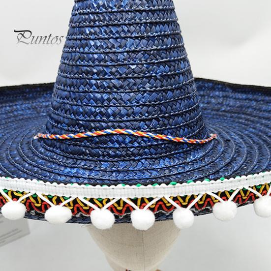 Zonnehoed Mexicaanse Sombrero met Kleurrijke Pompons, Hawaiiaanse Stijl Geweven Strohoed, Brede Rand Lichtgewicht Alle Seizoenen Feestkostuum voor de Zomer