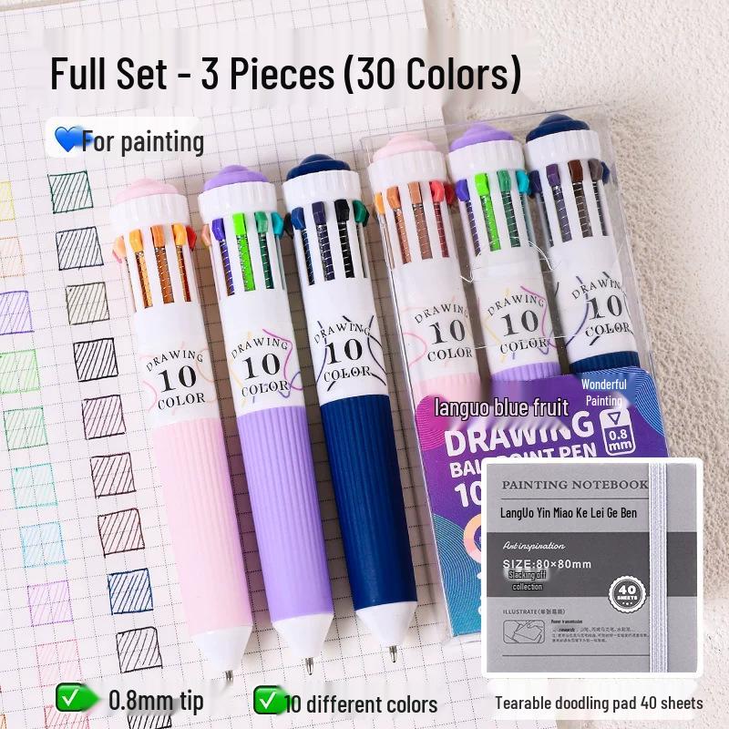 Blue Fruit Multi-Color Gel Pen Set - 30 High-Quality Stackable Press-Type Ballpoint Pens for Journaling