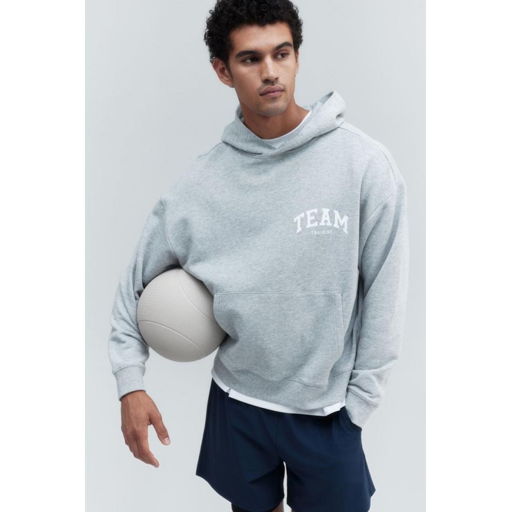 

Толстовка свободного кроя HM Sport с капюшоном серого меланжевого цвета для тренировок M