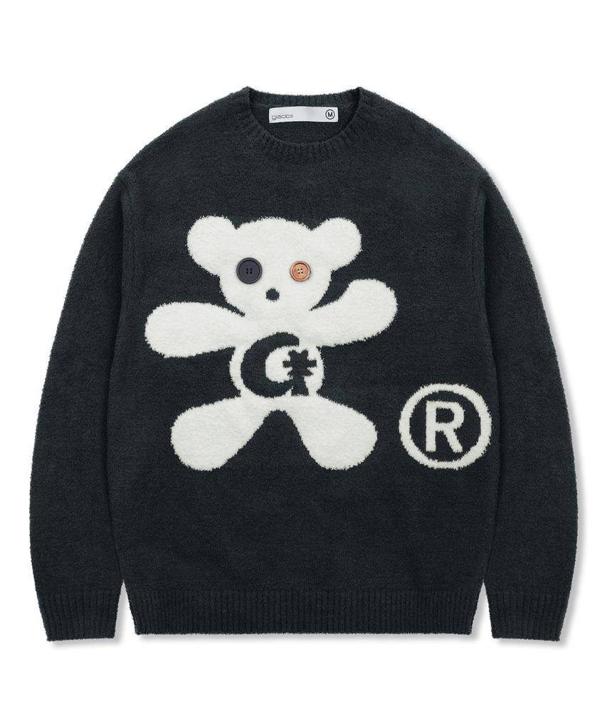 GLACK Gnt073 Button Bear Boucle Pullover Knit (Black)