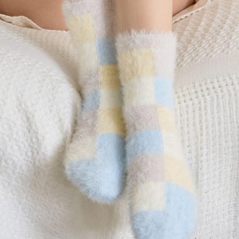 biarritz socks [2SET] Madeleine fluffy check sleep socks 2 colors