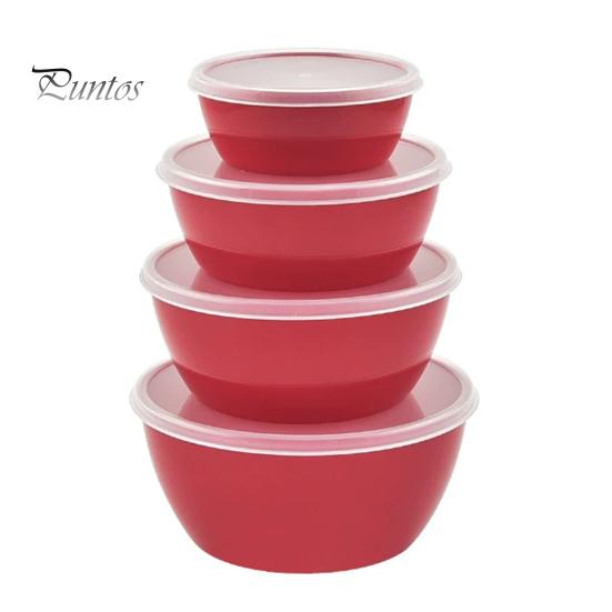 

4 шт. миски для смешивания с крышками, контейнеры для салатов без бисфенола А, штабелируемые герметичные миски для хранения продуктов, набор мисок для приготовления еды для домашней еды на открытом воздухе красный