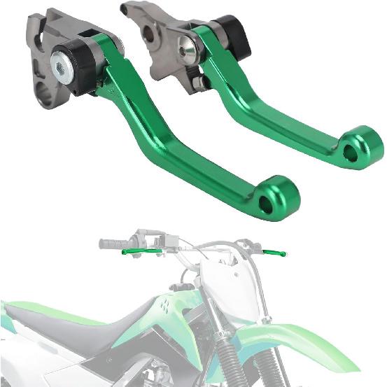Motorcycle Brake Clutch Lever Pivot Levers Set Adjustable CNC for KLX 140 KLX140 08-21 KLX300R 20-24 KLX140L 08-20 KLX140G 2017-2020 KLX140R KLX140RF зелёный