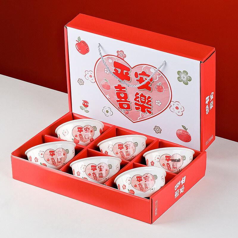 

Peace & Joy Ceramic Dinnerware Set - 6 Bowls & Chopsticks