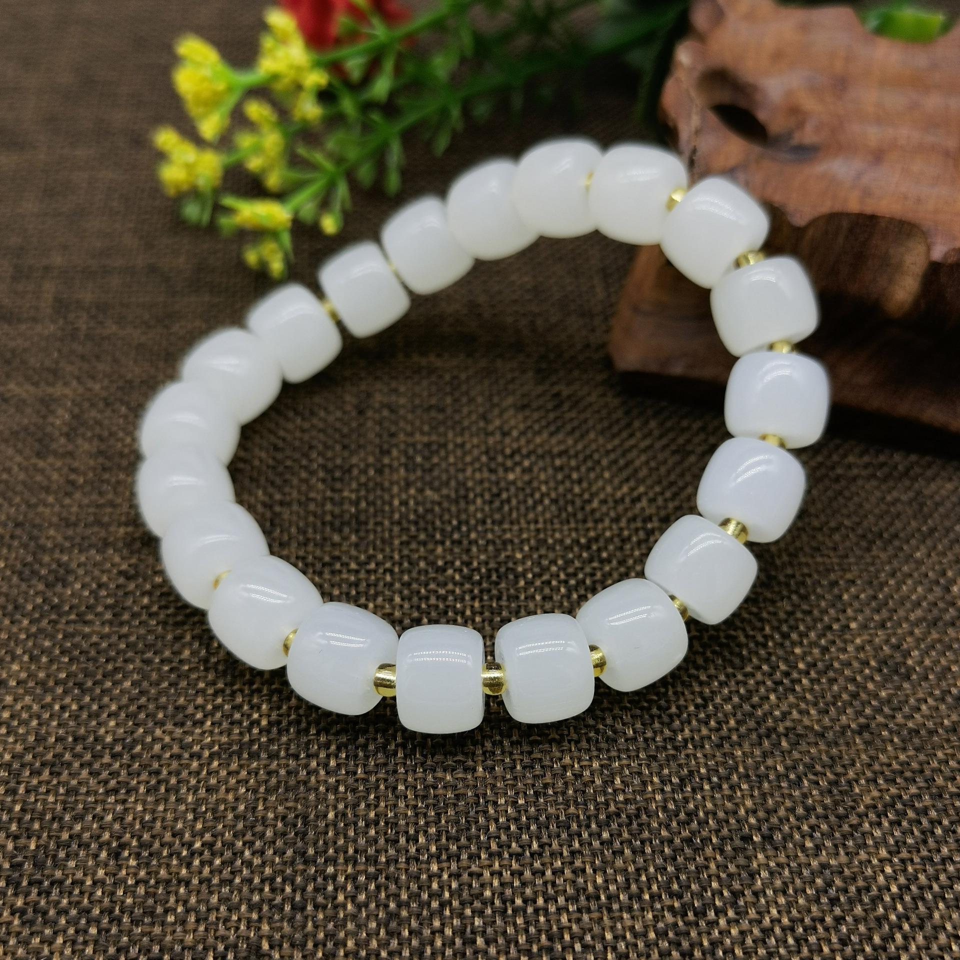 Fresh Green Imitation Hetian Jade Square Bead Bracelet for Women