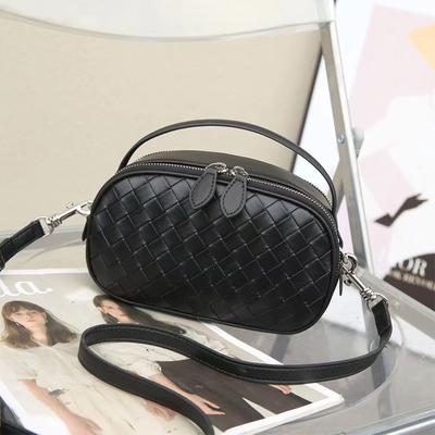 2025 Summer New Genuine Leather Handheld Small Square Bag Fashion Woven Double Zipper Single Shoulder Crossbody Small Bag Casual Women's Bag