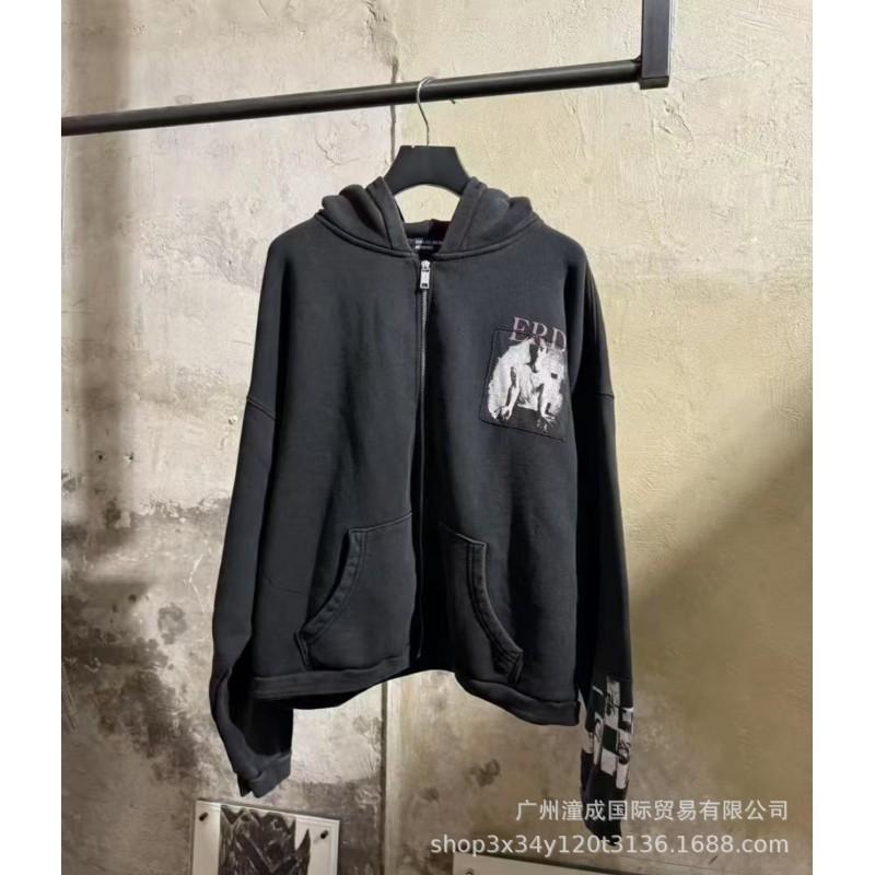 Unisex Distressed Washed Cotton Hoodie With Graphic Print Loose Fit Streetwear Sweatshirt Men Women