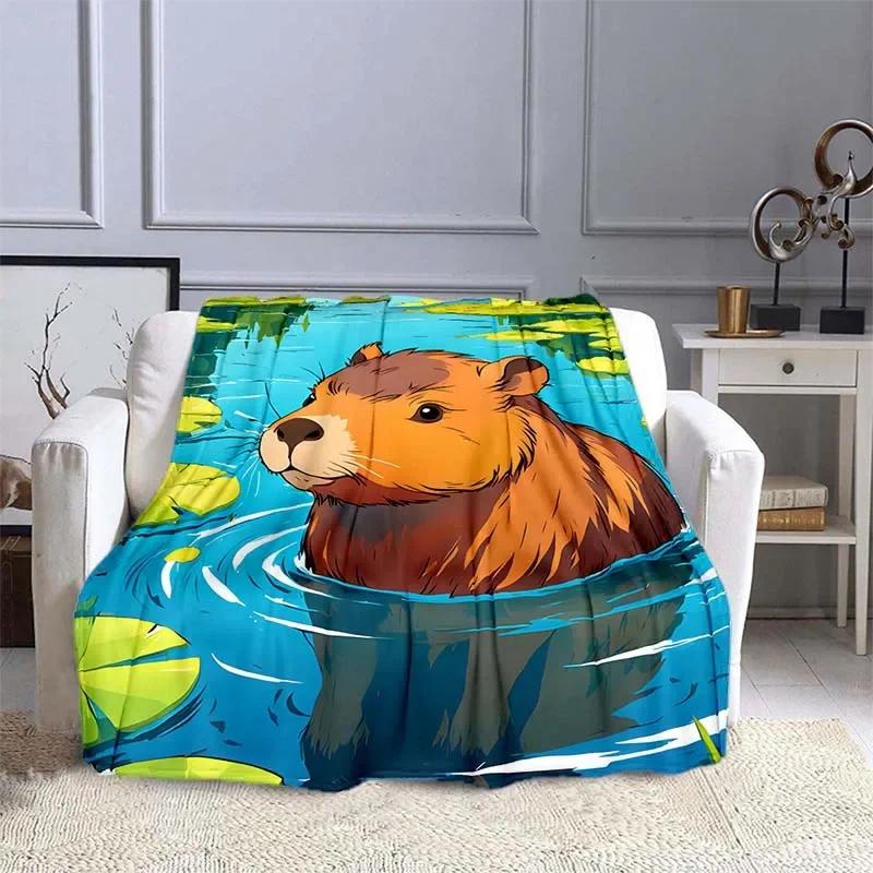 10 Sizes Cartoon Capybara Pattern Blanket Warm Soft Fluffy Kids and Adult Sofa Bed Throw Blanket Outdoor Travel Camping Sheet