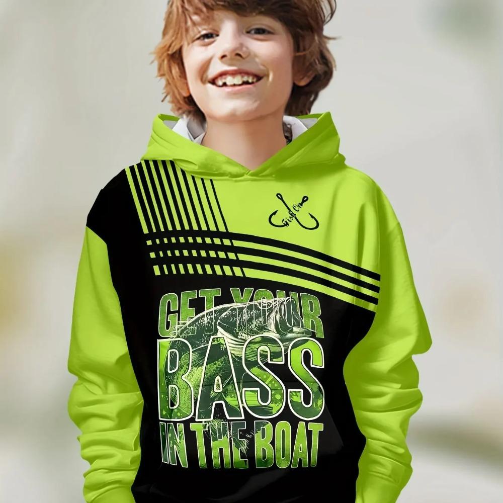 Children's Fishing Pattern 3D Digital Printing, Boys' Hip Hop Personality Hooded Sweatshirt