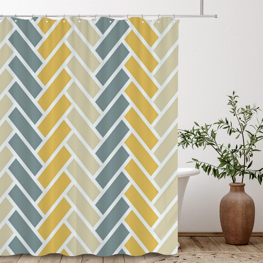 Modern Stripe Geometric Shower Curtains Waterproof Fabric Bath Curtains For Bathroom Bathtub Large Wide Bathing Cover With Hooks