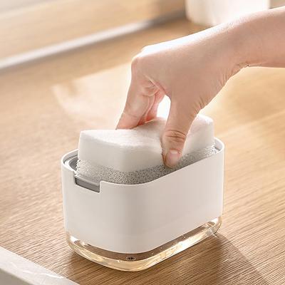 Kitchen Dish Soap Dispenser With Sponge Holder, 2-In-1 Countertop Soap Pump Dispenser, Soap Dispenser For Kitchen Sink
