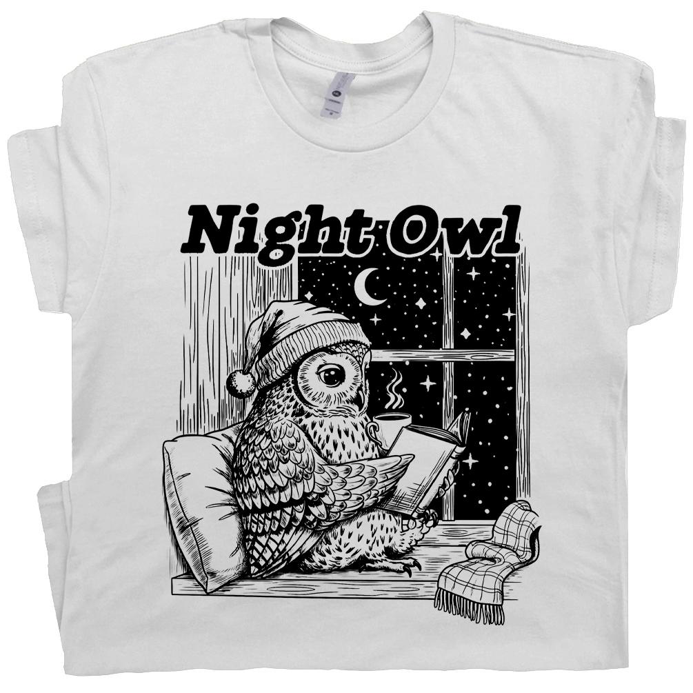 Night Owl T Shirt Owl Shirt for Women Men Sarcastic Reading Shirt Gift for Book Reader Nerdy Shirts Funny Graphic Tee Cool Book T-shirt