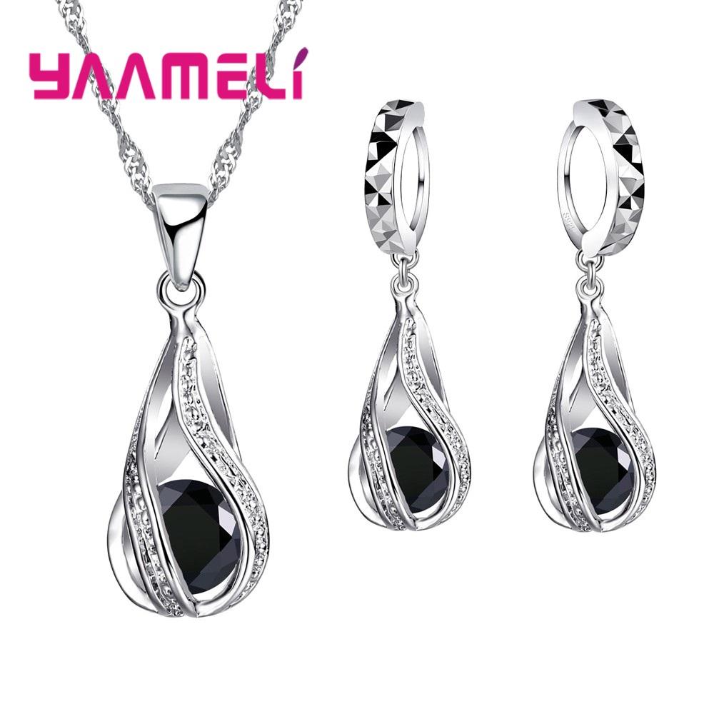 

Water Drop Crystal Necklace Earring Set For Women 925 Silver Engagement Wedding Jewelry Set For Valentines Day Gift красный