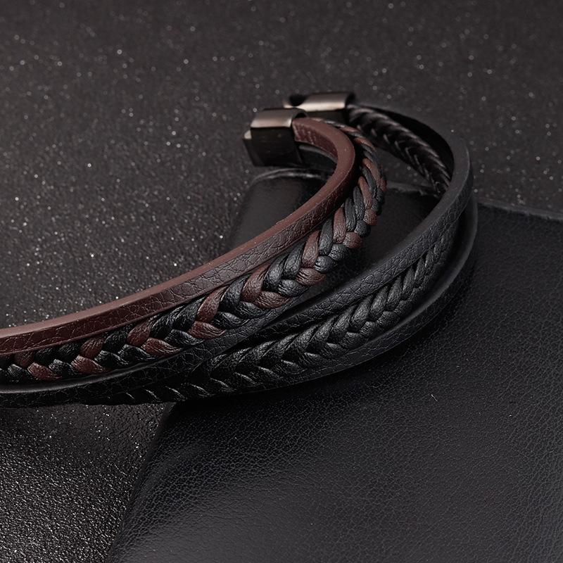European and American Accessories Batch Simple Titanium Steel Men's Leather Bracelet, Double-layer Student Jewelry 2026