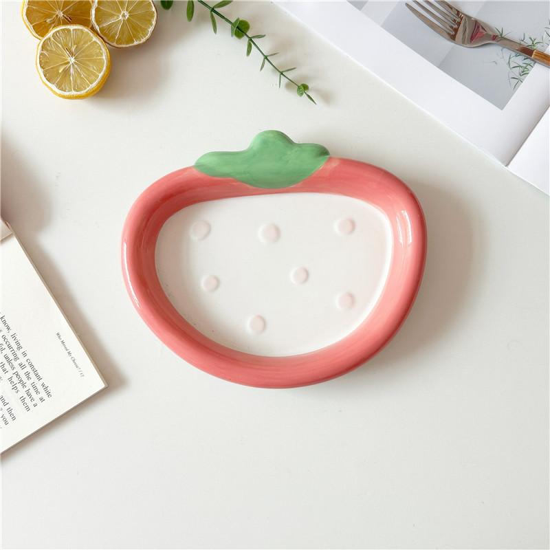 Ceramic Fruit Plate, Dried Fruit Snack Plate, Cute Strawberry Shape Plate, Personalized Underglaze Color Household Snack Plate