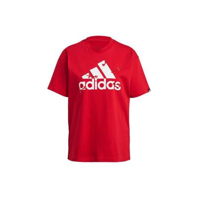 adidas Heart Arrow Print Vintage American Retro Dopamine Sports Casual Breathable Crew Neck Short Sleeve T-Shirt Women T-Shirt Red GL0877