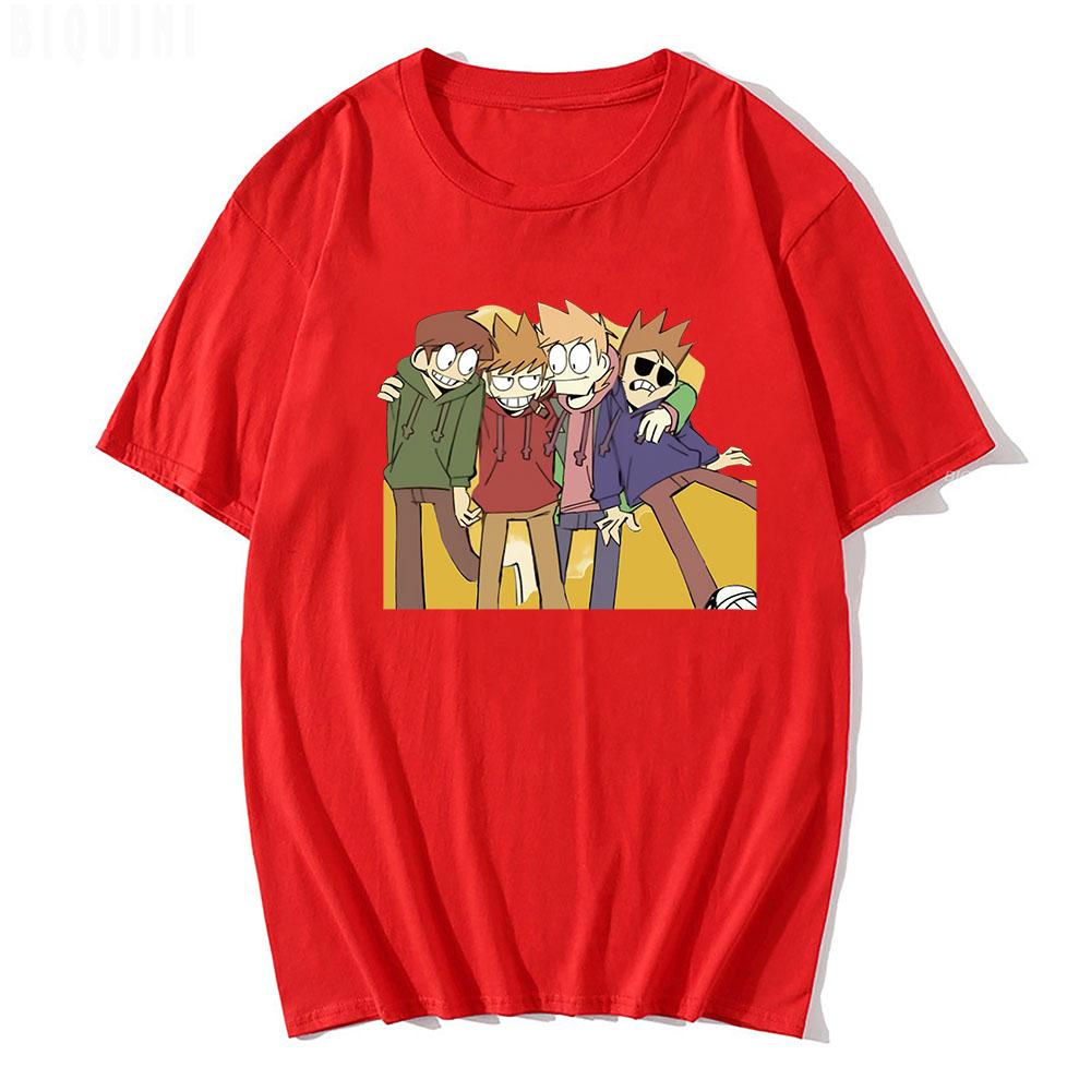 Eddsworld T-shirt Anime Short Sleeve 2022 Summer 100% Cotton Edd Tom Matt Todd Four Boys Men Unisex Tees Print Casual Women Tees