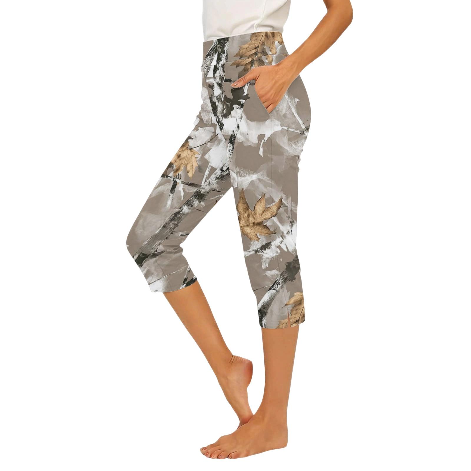 Damen Capri-Hose mit elastischem Bund, lässig, mit Seitentaschen, schmal geschnitten, verkürzte Hose mit Seitenschlitzen, bequemer Stretch-Stoff XL hellgrau