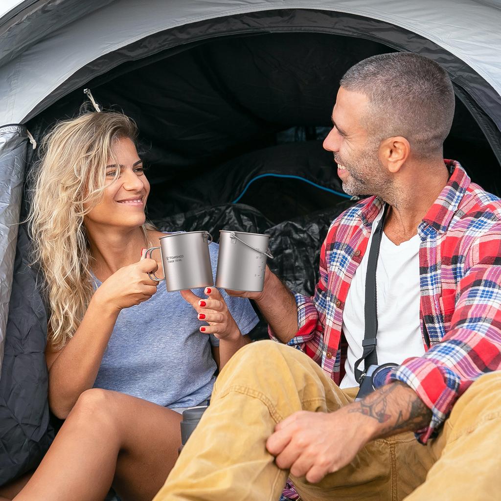 TOMSHOO Ultralight 750ml Titanium Pot Portable Titanium Water Mug Cup with Lid and Foldable Handle Outdoor Camping