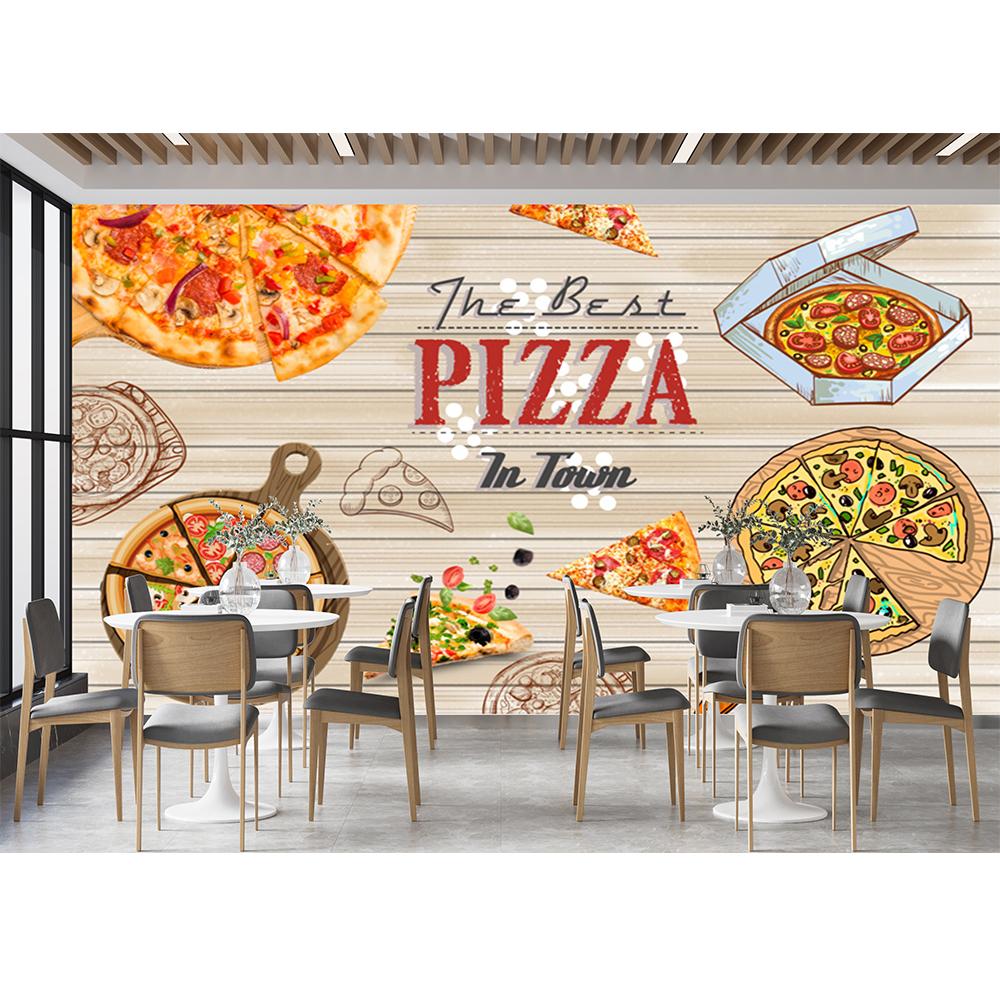 

Pizza 3d Wall Mural Wallpaper Delicious Food Restaurant Wallpaper For Snack Shop Pizza Shop Wallpaper 200 cm(W) x 140 cm(H)