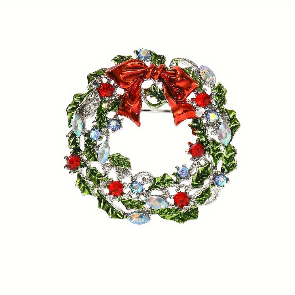 Gyn&Joy Christmas Wreath Gift Brooch Women's Corsage Pin Is Suitable For Festive Wear