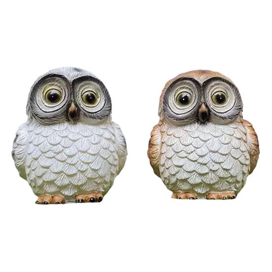 Solar Owl Garden Statue Solar Powered LED Night Lights Resin Animal Decor for Yard Patio Weatherproof Outdoor Ornament