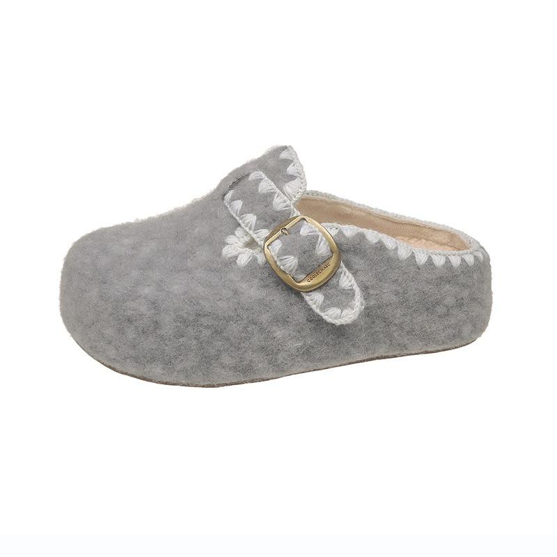 Thick-soled one-pedal lazy shoes women's autumn new outer wear bag head half slippers belt buckle fashion