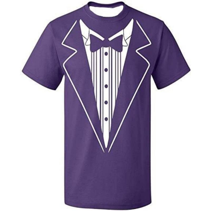 Men Funny Gentleman Fake Tuxedo Print Short Sleeve T Shirt