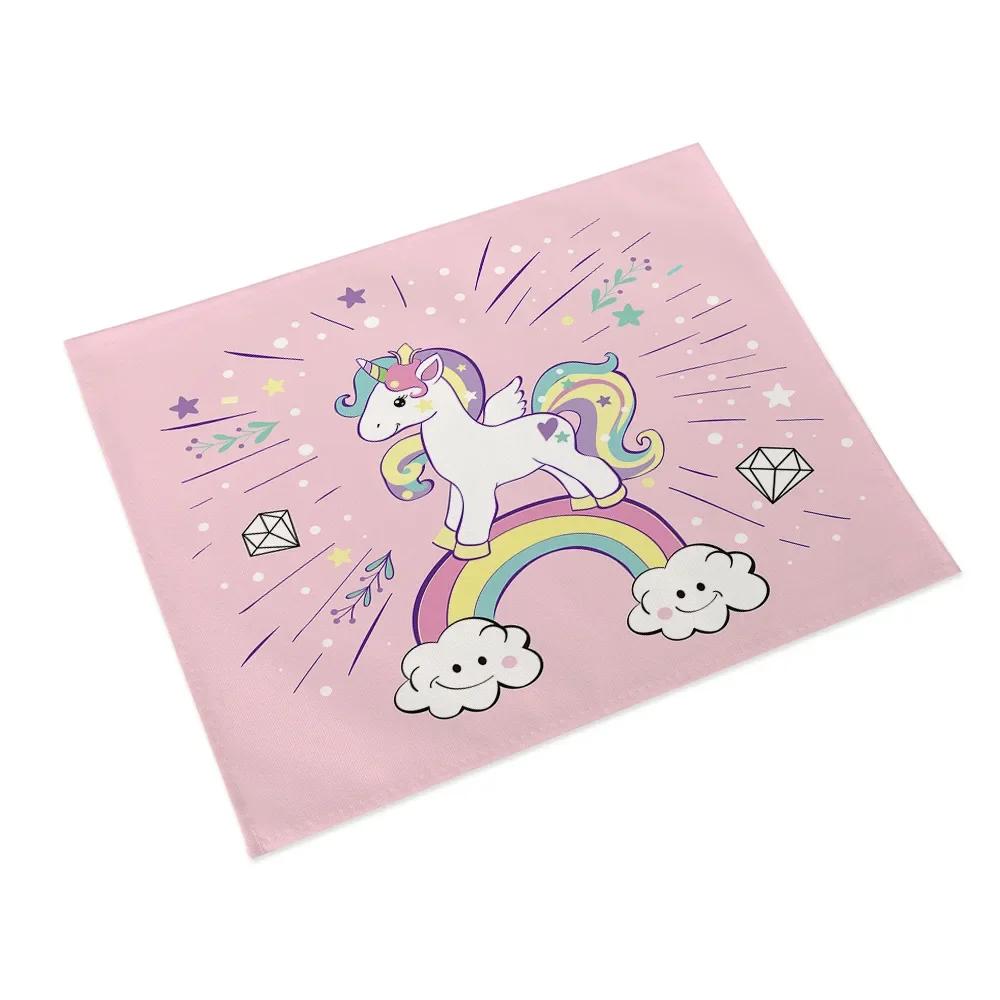 

6PC Cartoon Pink Table Mat Unicorn Individual Placemats Coasters Set Pad On The Table Cup Pad Place Mats For Dining Table 6PC 30x45CM