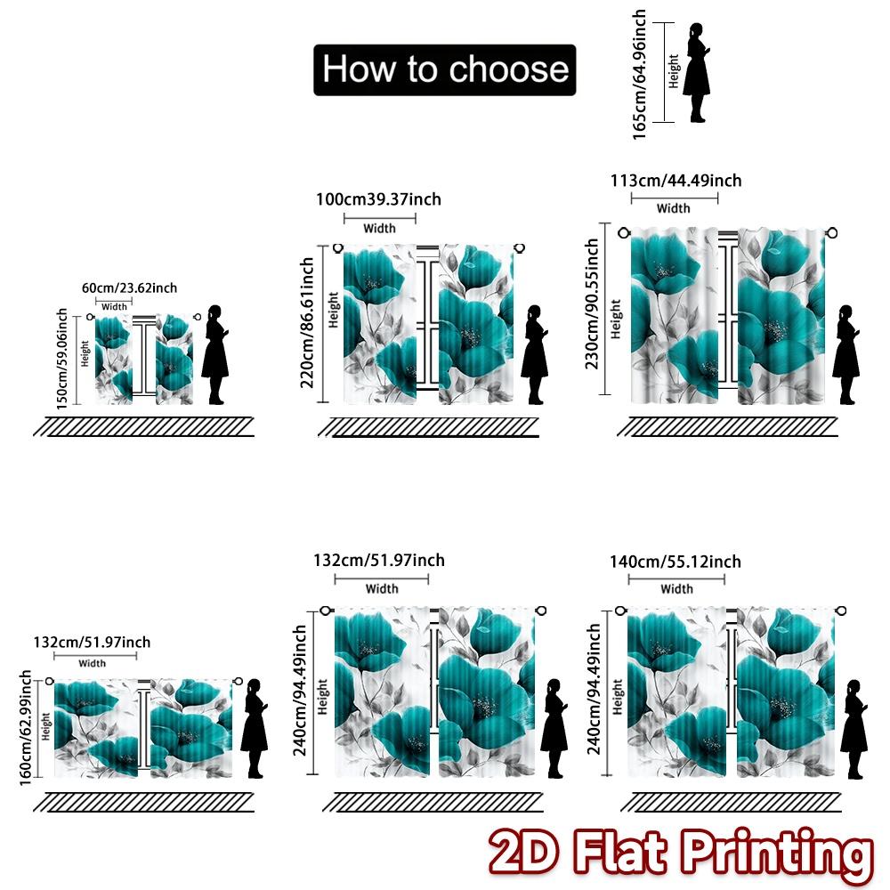 2D FLAT PRINTING 2pcs Curtains (Without Rod) Floral Elegance in Blue Easter Festival Popular Curtains&Drapes Durable Polyester
