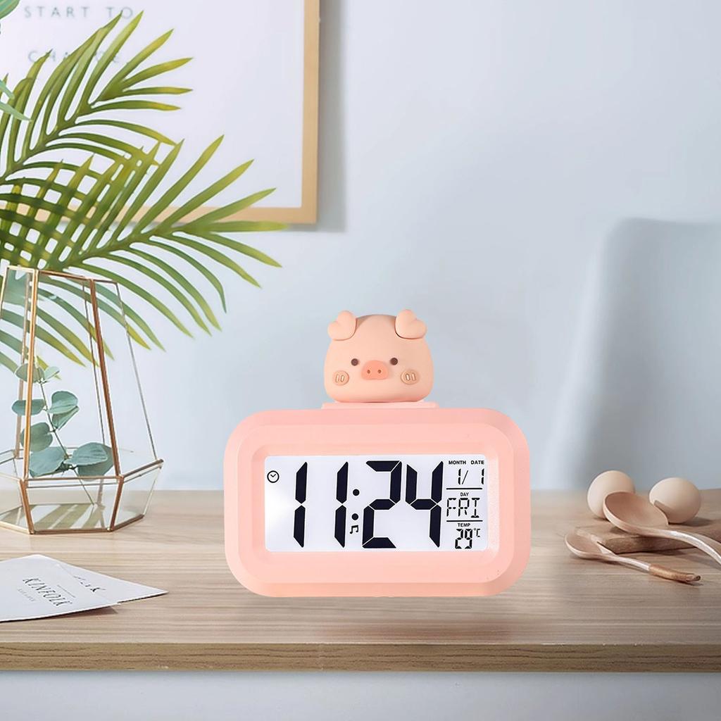 Electronic Clock Cute Cartoon LED Screen Desktop Electronic Alarm Data Time Calendar Temperature Clock