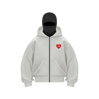 Feel Print Casaco com Capuz e Zíper Masculino Inverno Quente Casual Moletom Y2K com Máscara Facial com Capuz Design com Zíper Jaqueta Esportiva Atividades ao Ar Livre