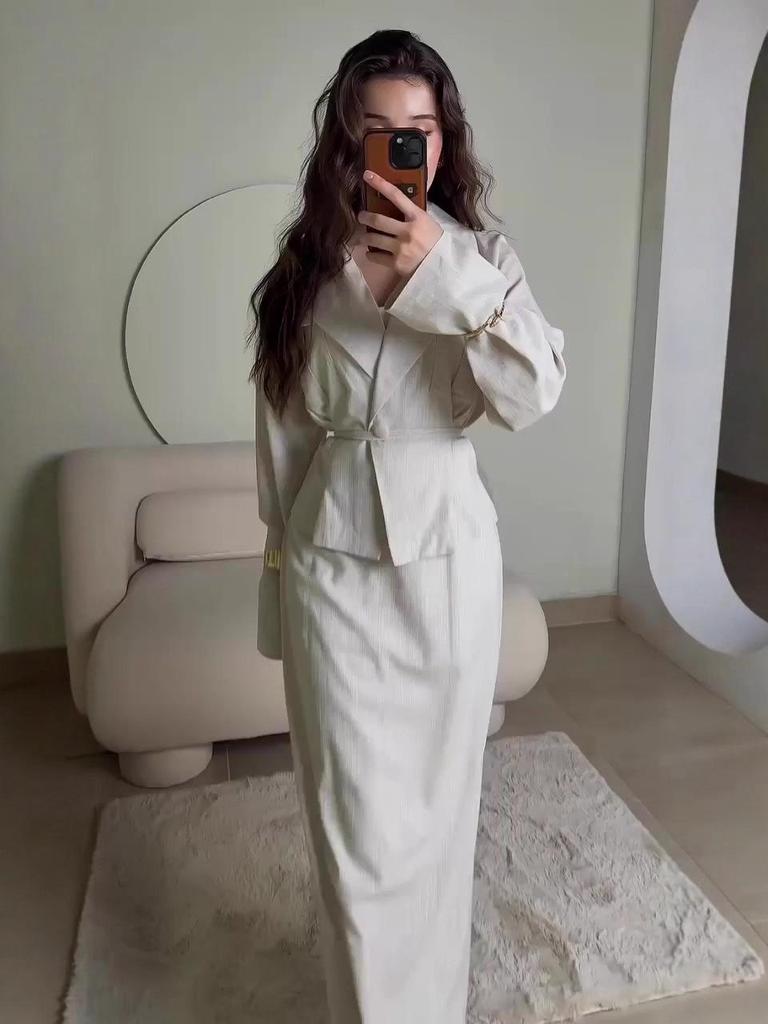 Elegant Long Sleeve Skirt Set: European & American Autumn Fashion 2025