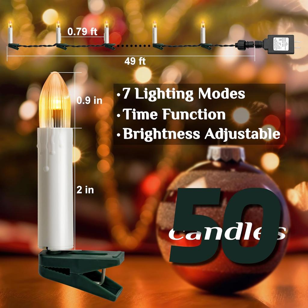 50 Pcs Christmas Flameless Candles Lights, 2022 New Candle Lights with 3 Color & 10-Mode Remote Control, 3D Flickering LED Candle String Lights for