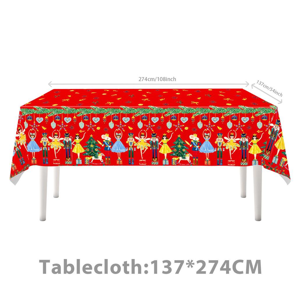 Christmas Theme Children's Party Disposable Tableware Set: Cups, Napkins, Tablecloth, Flags