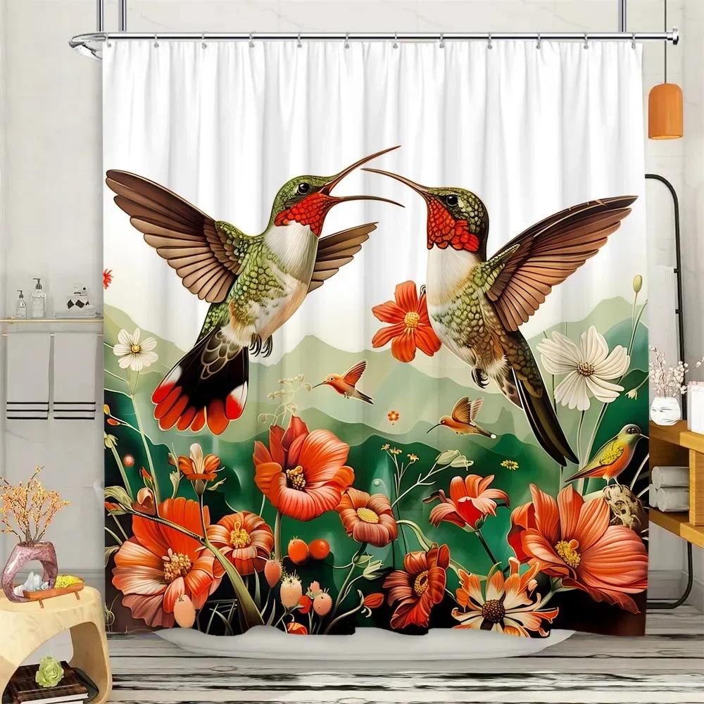 Hummingbird Shower Curtain Floral Botanical Farm Landscape Vintage Jungle Modern Home Polyester Fabric Bathroom Decor Curtains