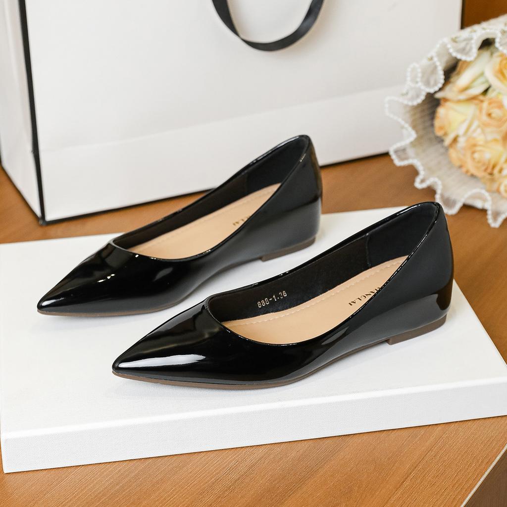Women's Pointed-toe Patent Leather Flats, High-quality Slip-on Design, Lace-up Style, Low-cut, 2026 Fashionable and Minimalist.