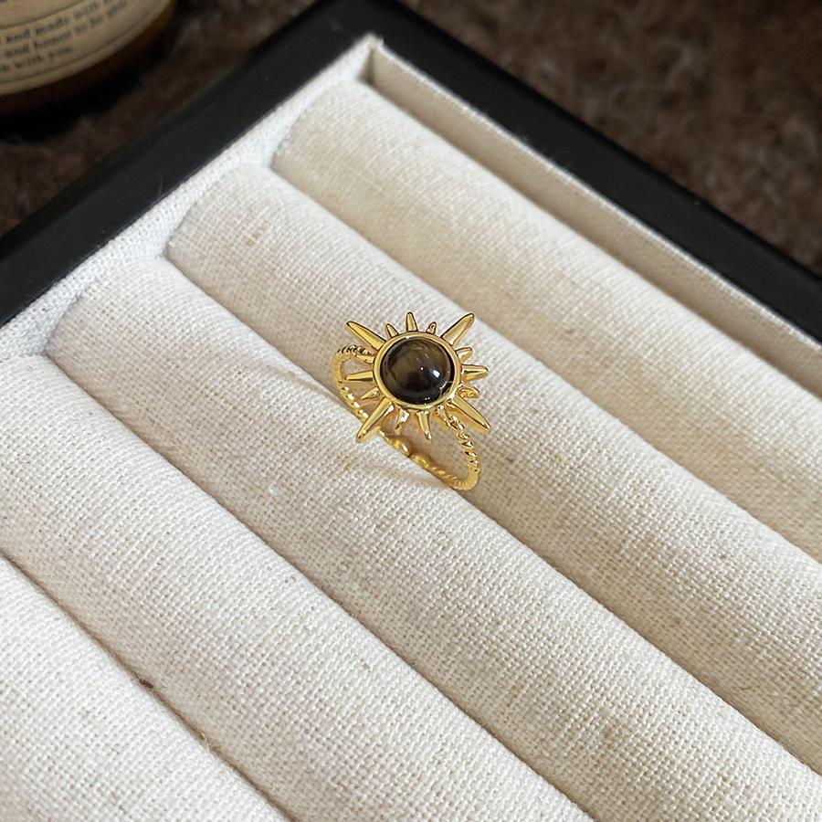 Maillard Vintage Geometric Flower Tiger's Eye Open Ring Simple Index Finger Ring Jewelry