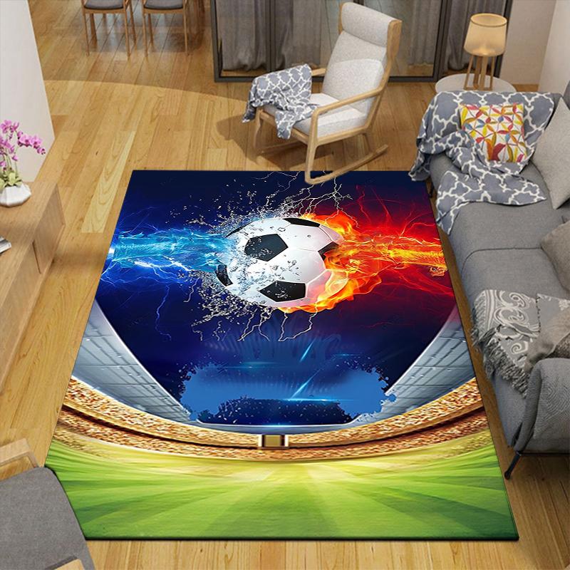 1Pc Soccer Ball Flames Rug, Office Carpet Indoor Outdoor Doormat, Non-Slip Soft, Living Room, Christmas Halloween Gift M929348