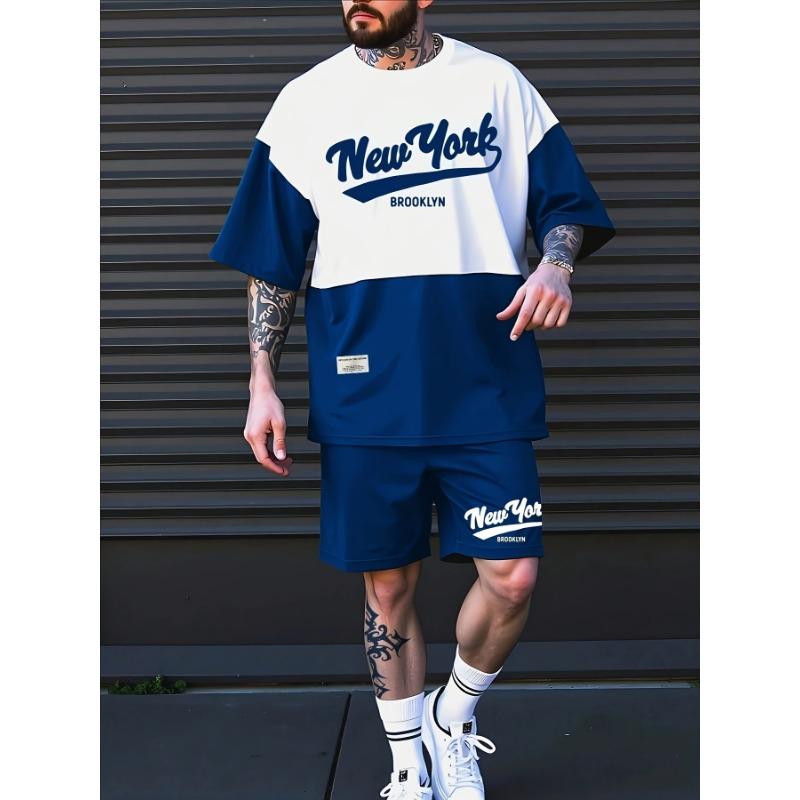 2 piece men s novelty patterned 3D printed summer clothing set, men s short sleeve crew neck t-shirt S