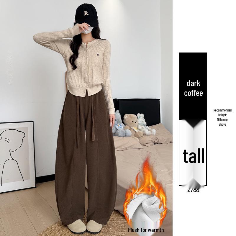Women's Fleece-Lined Retro Scimitar Pants: Autumn/Winter 2025, High-Waisted Loose Chenille Wide-Leg with a Slimming Drape.