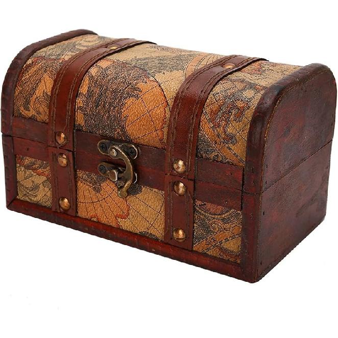Ejoyous Винтажный Деревянный Сундук Сокровищ, Ручная Работа, Органайзер для Украшений, Коробка для Хранения, Универсальный Декоративный Сундук Сокровищ для Памяти в Европейском Стиле, Map trumpet