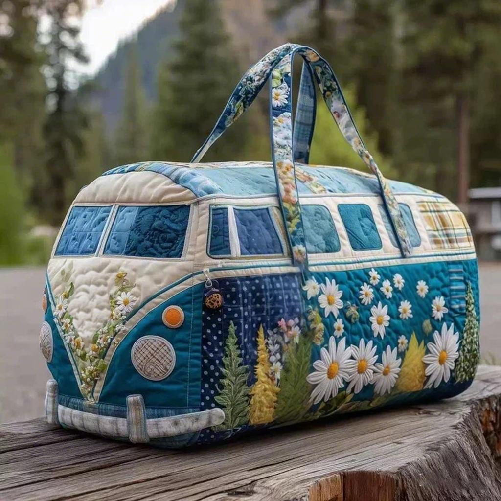 3D Haftowana Pikowana Torba Podróżna Duffel z Wzorem Kwiatowym i Uchwytami na Weekendowe Nocne Podróże 18x9x9 Calów