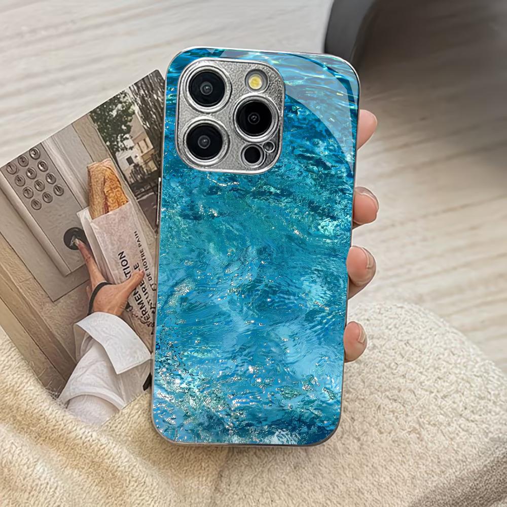 Seawater High-end Phone Case Electroplated Glass TPU PhoneCase for iPhone 17 16 15 14 13 12 11pm Pro Plus Dropresistant