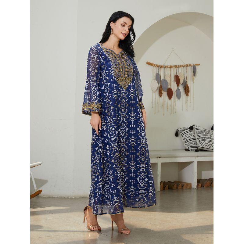 Middle East Saudi Arabia Mesh Embroidery Robe Dress Women Arabic Women Robe Jalabiya