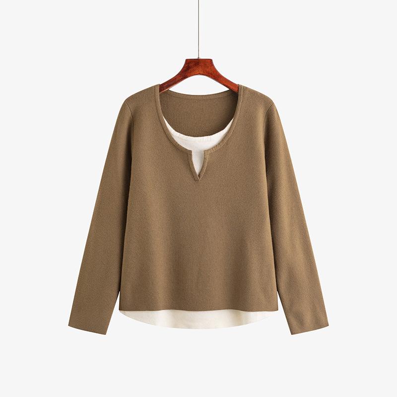 Plus Size Women's Casual Fake Two Piece Bottom Knit Sweater