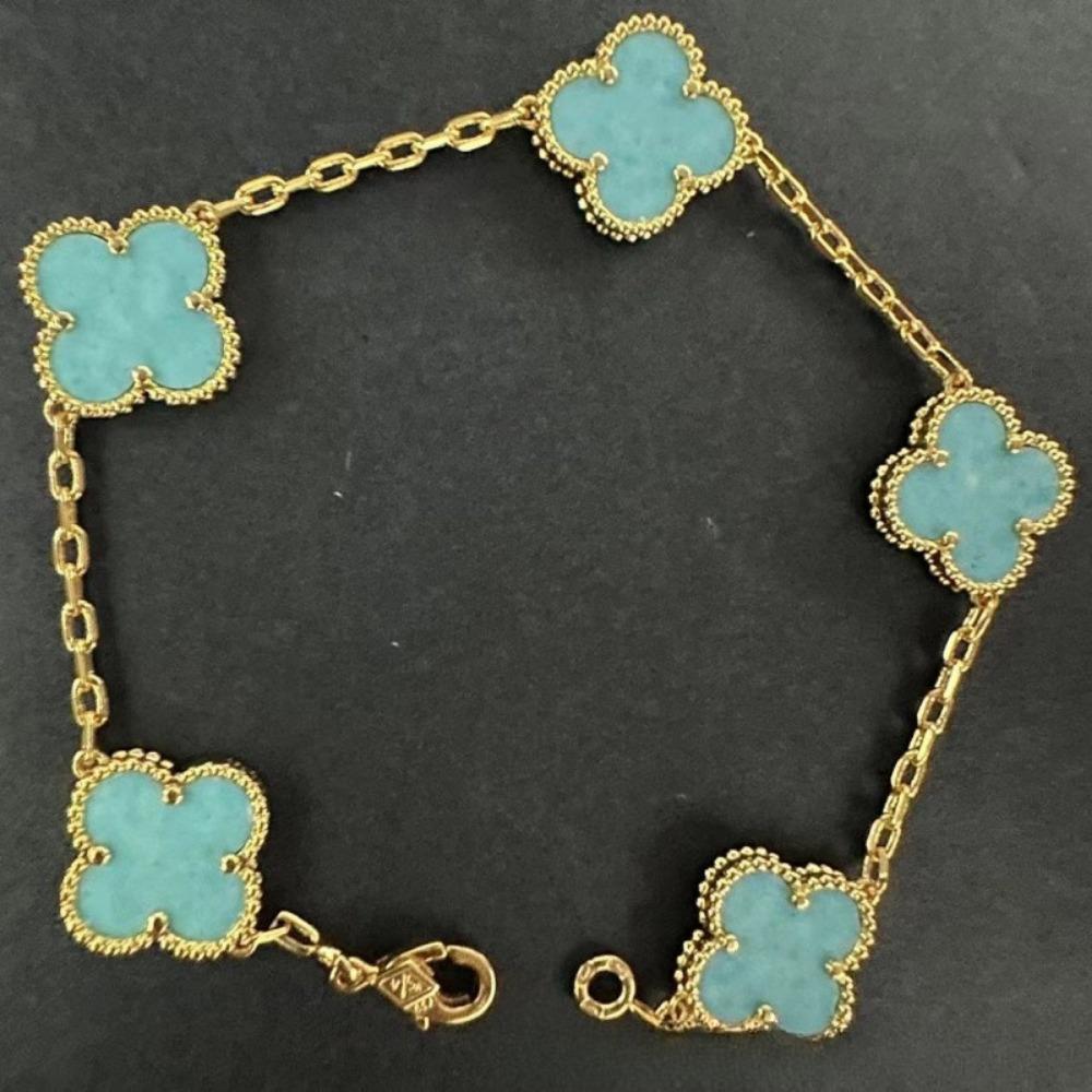 Hochwertiges Kleeblattarmband für Damen Fünf-Blüten-Armband mit natürlichem weißen Perlmutt und rotem Karneol