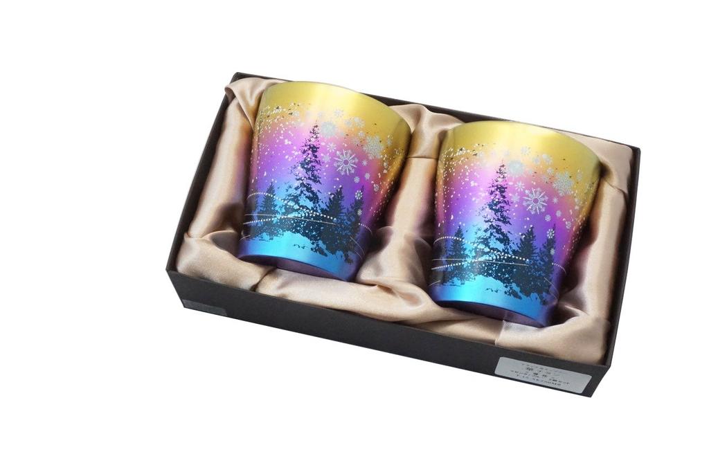 HORIE Made in Niigata Prefecture Pure Titanium Double Tumbler 250cc Snow Flower Aurora Set 2 T15SK250ARSET Tsubame,